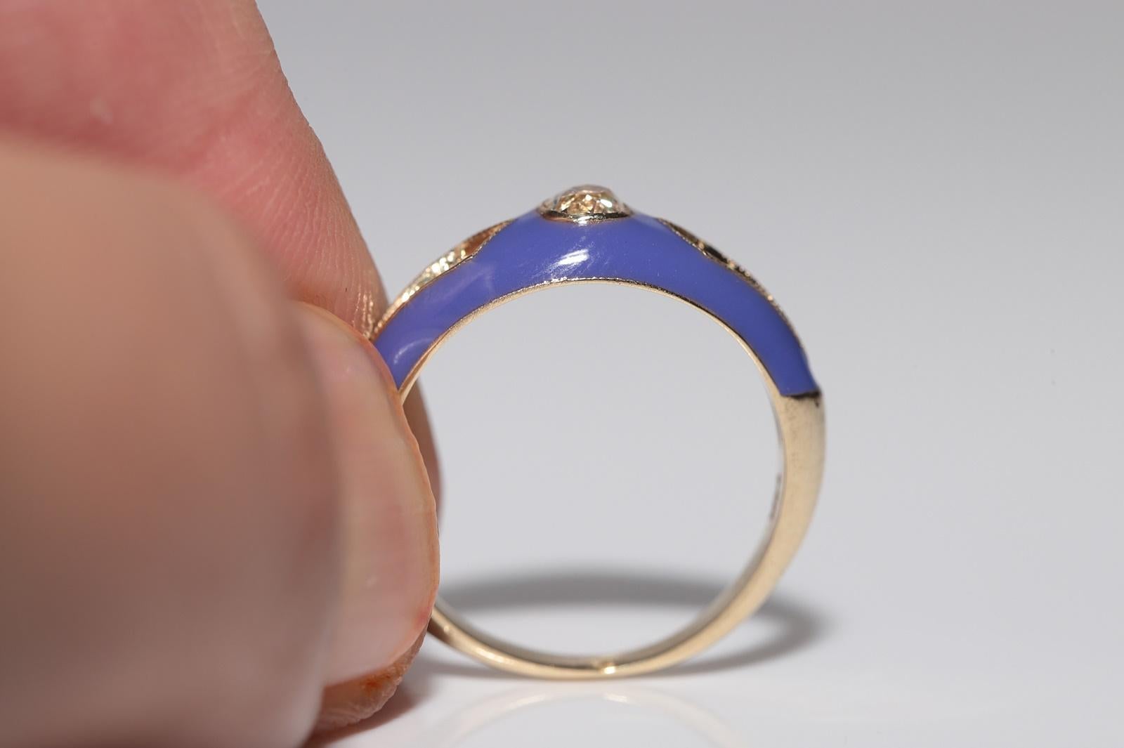 New made 14K Gold Natural Diamond Decorated Purple Enamel Band Ring For Sale 1