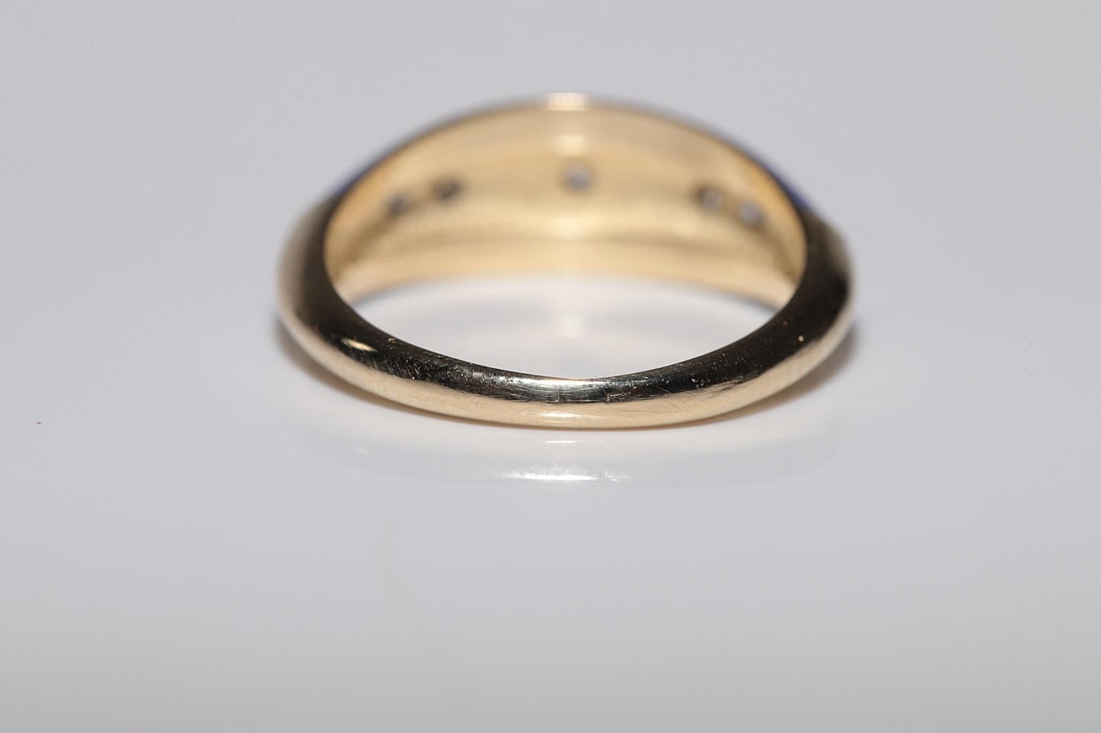 New made 14K Gold Natural Diamond Decorated Purple Enamel Band Ring For Sale 3