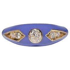 Neu gefertigter 14K Gold Ring mit natürlichem Diamant-Dekor und lila Emaille-Ring