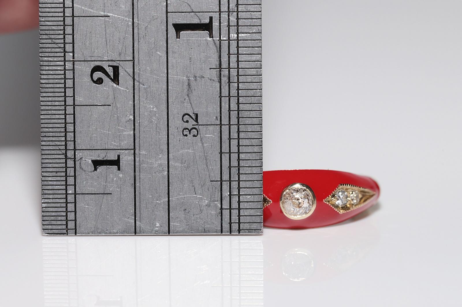 New made 14K Gold Natural Diamond Decorated Red Enamel Band Ring For Sale 5