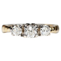 New Made 14k Gold Natural Diamond Decorated Tria Strong Ring (Bague forte en or 14k ornée de diamants naturels)