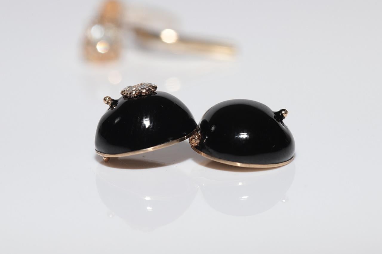 New Made 14k Gold Natural Diamond Drop Style Enamel Earring en vente 5