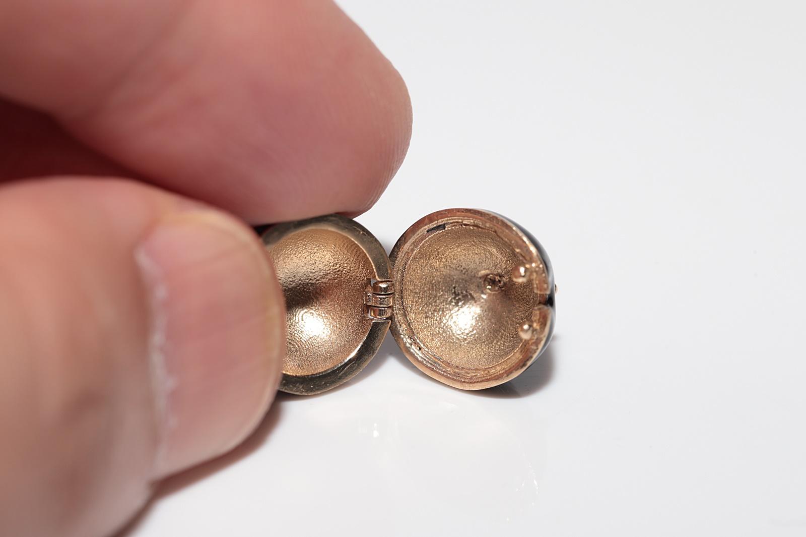 New Made 14k Gold Natural Diamond Drop Style Enamel Earring en vente 6