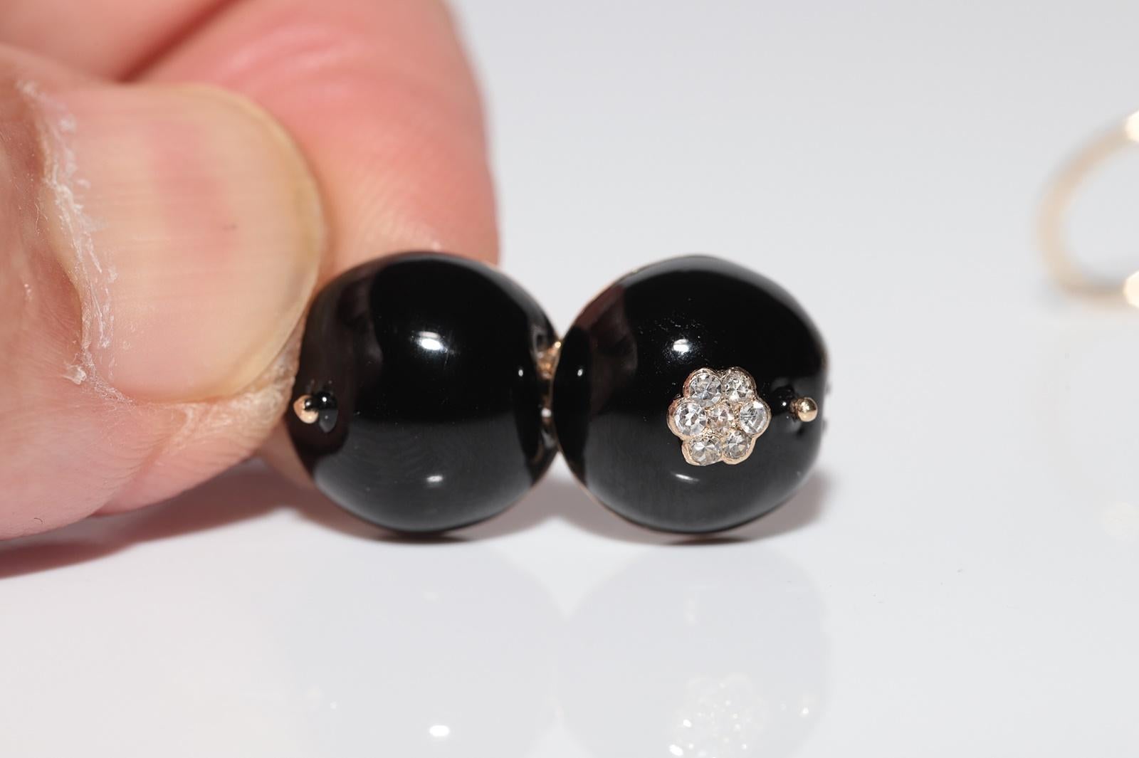 New Made 14k Gold Natural Diamond Drop Style Enamel Earring en vente 7