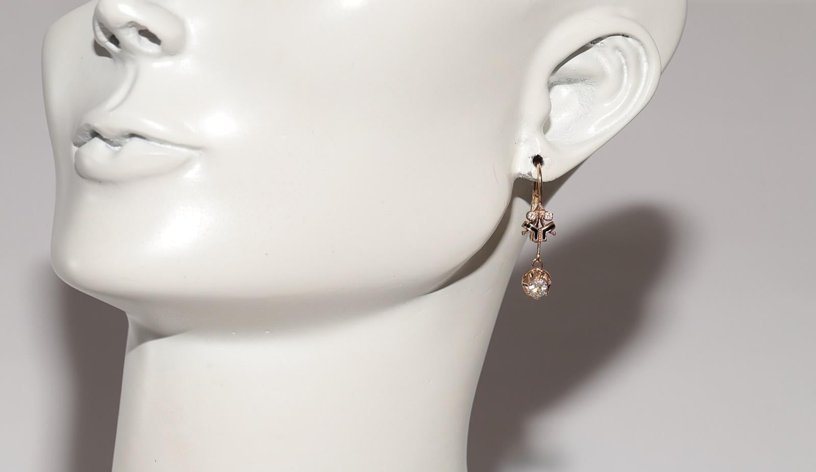 New Made 14k Gold Natural Diamond Drop Style Enamel Earring en vente 10