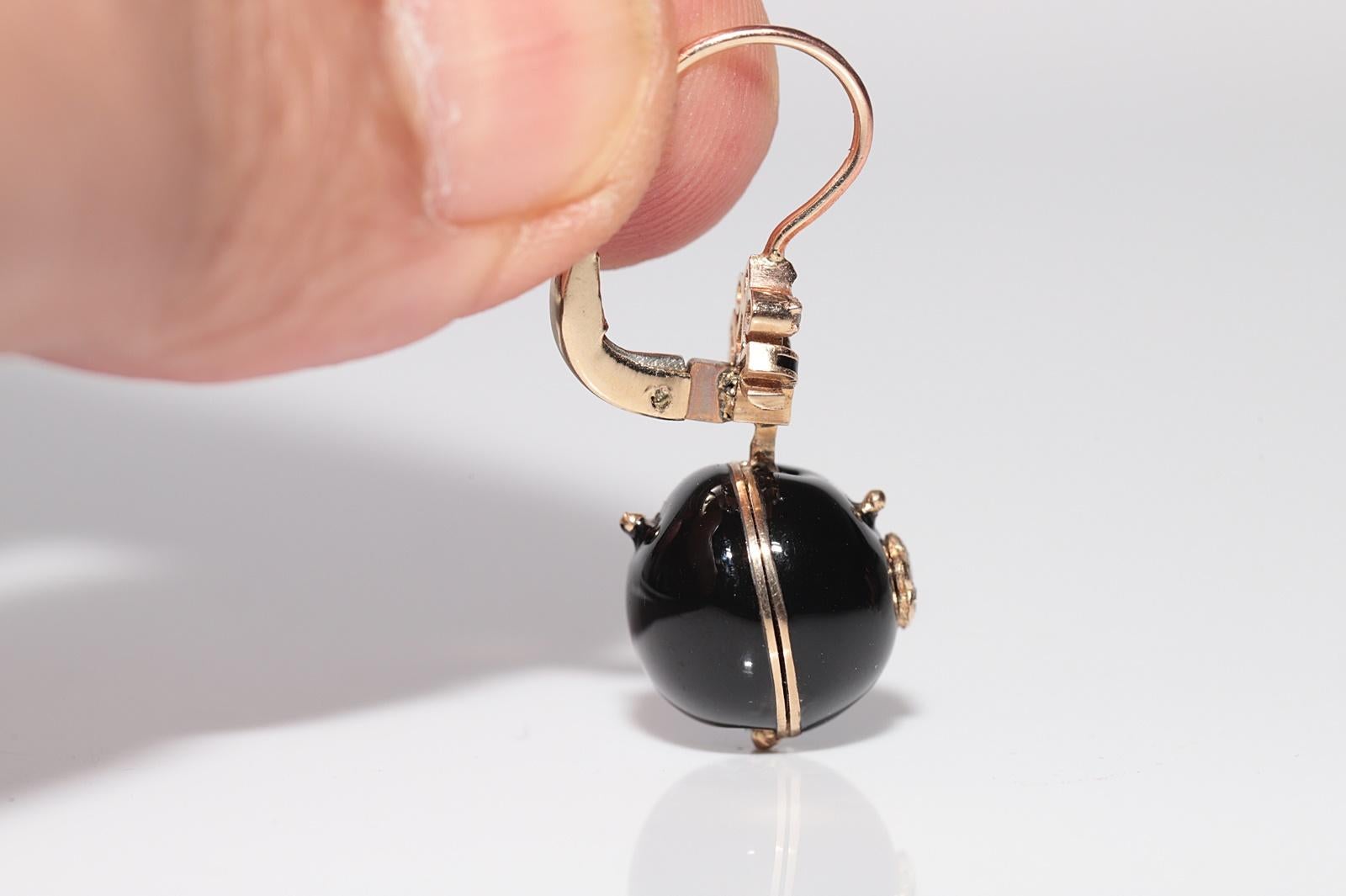 New Made 14k Gold Natural Diamond Drop Style Enamel Earring Bon état - En vente à Fatih/İstanbul, 34