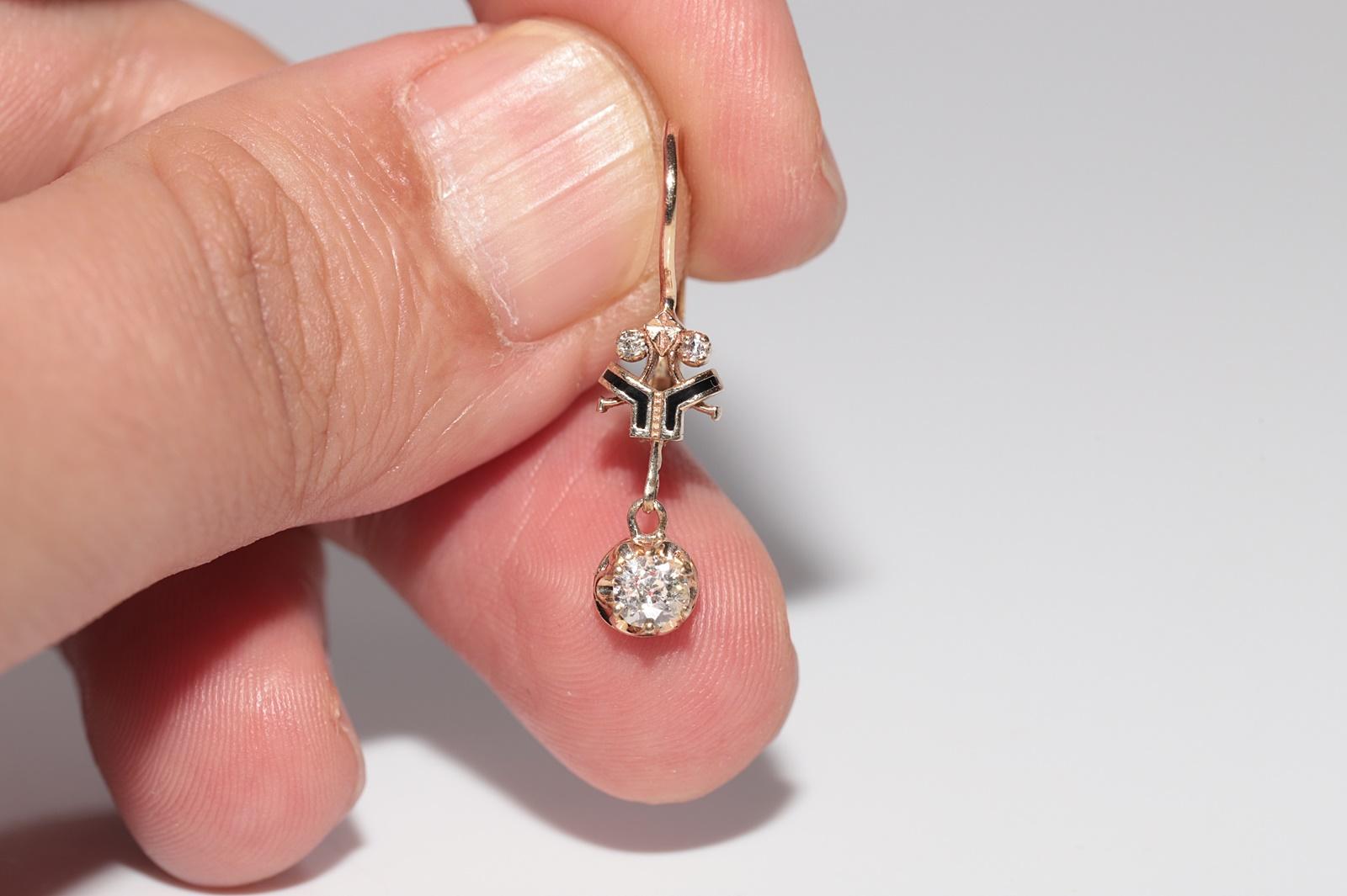 New Made 14k Gold Natural Diamond Drop Style Enamel Earring Pour femmes en vente