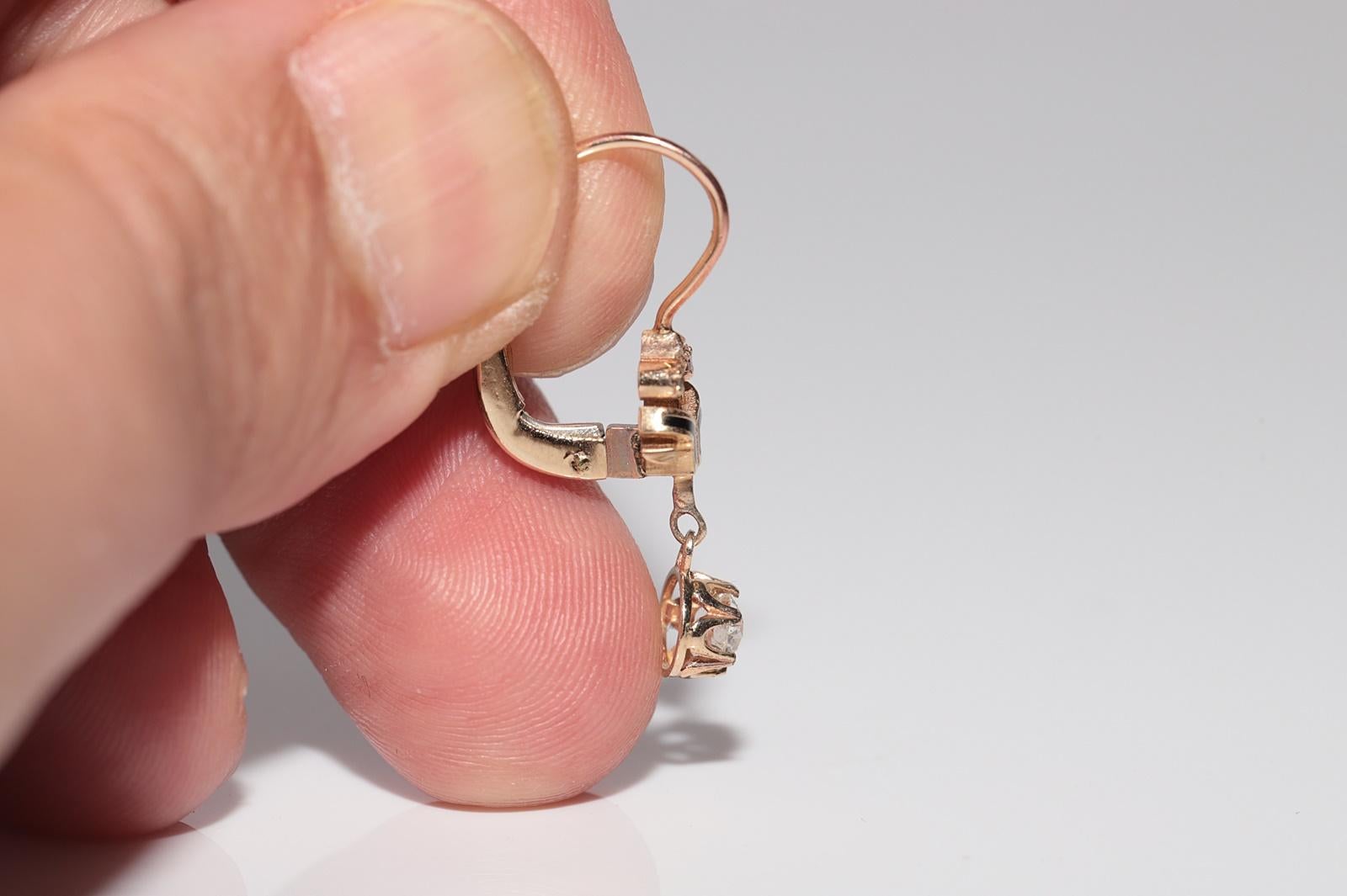 New Made 14k Gold Natural Diamond Drop Style Enamel Earring en vente 1