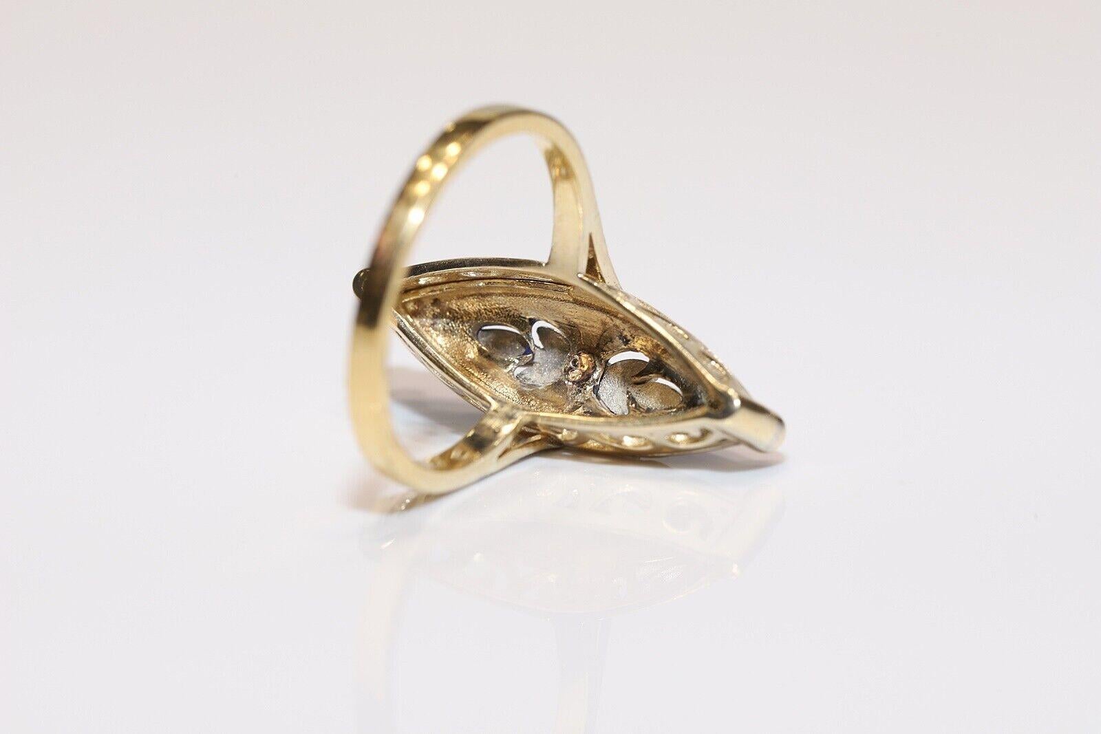 Women's New Made 14k Gold Natural Diamond Enamel Navette Ring  For Sale