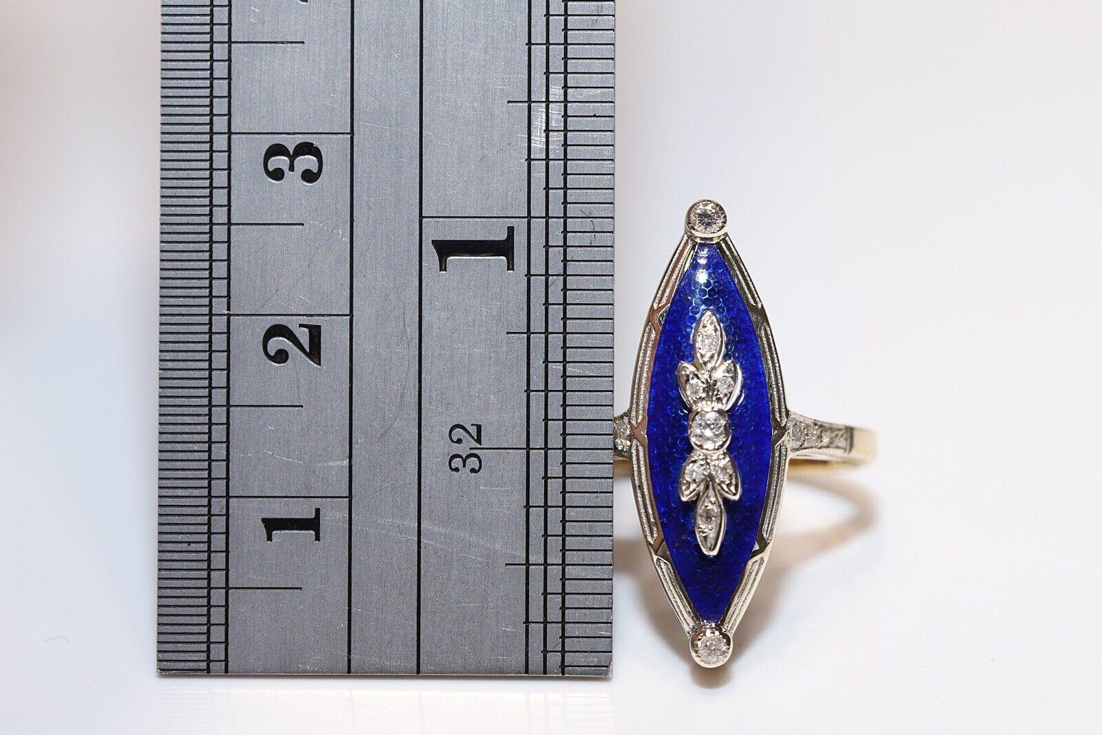 New Made 14k Gold Natural Diamond Enamel Navette Ring  For Sale 1