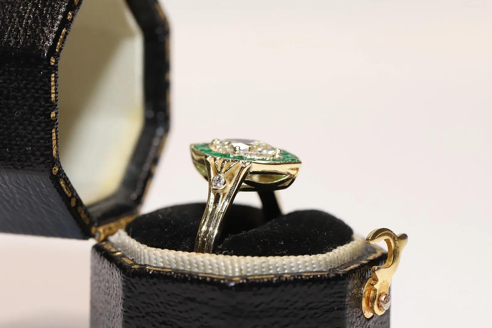 Neuer Ring aus 14 Karat Gold mit natürlichem Diamanten im Marquise-Schliff und Smaragd im Kaliberschliff im Angebot 8
