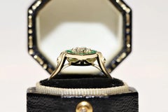 New Made 14k Gold Natural Marquise Cut Diamond And Caliber Cut Emerald Ring