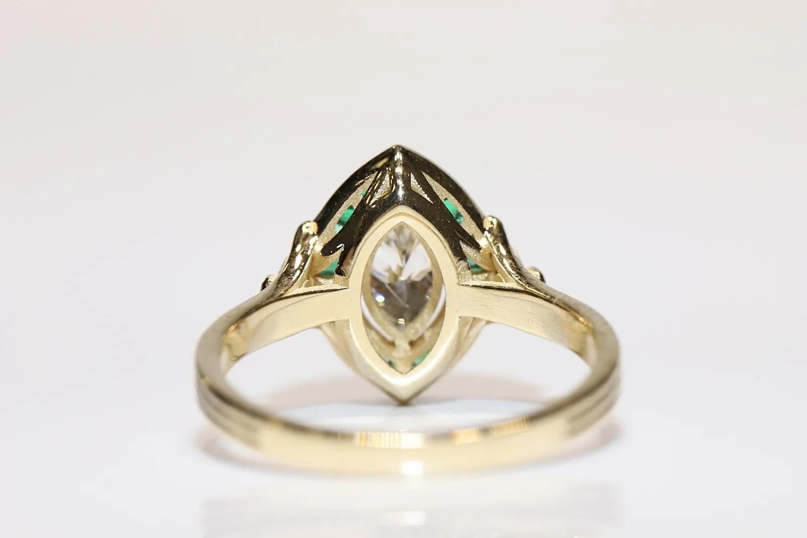 Anello in oro 14k di nuova fabbricazione con diamante naturale taglio marquise e smeraldo taglio calibro in vendita 1