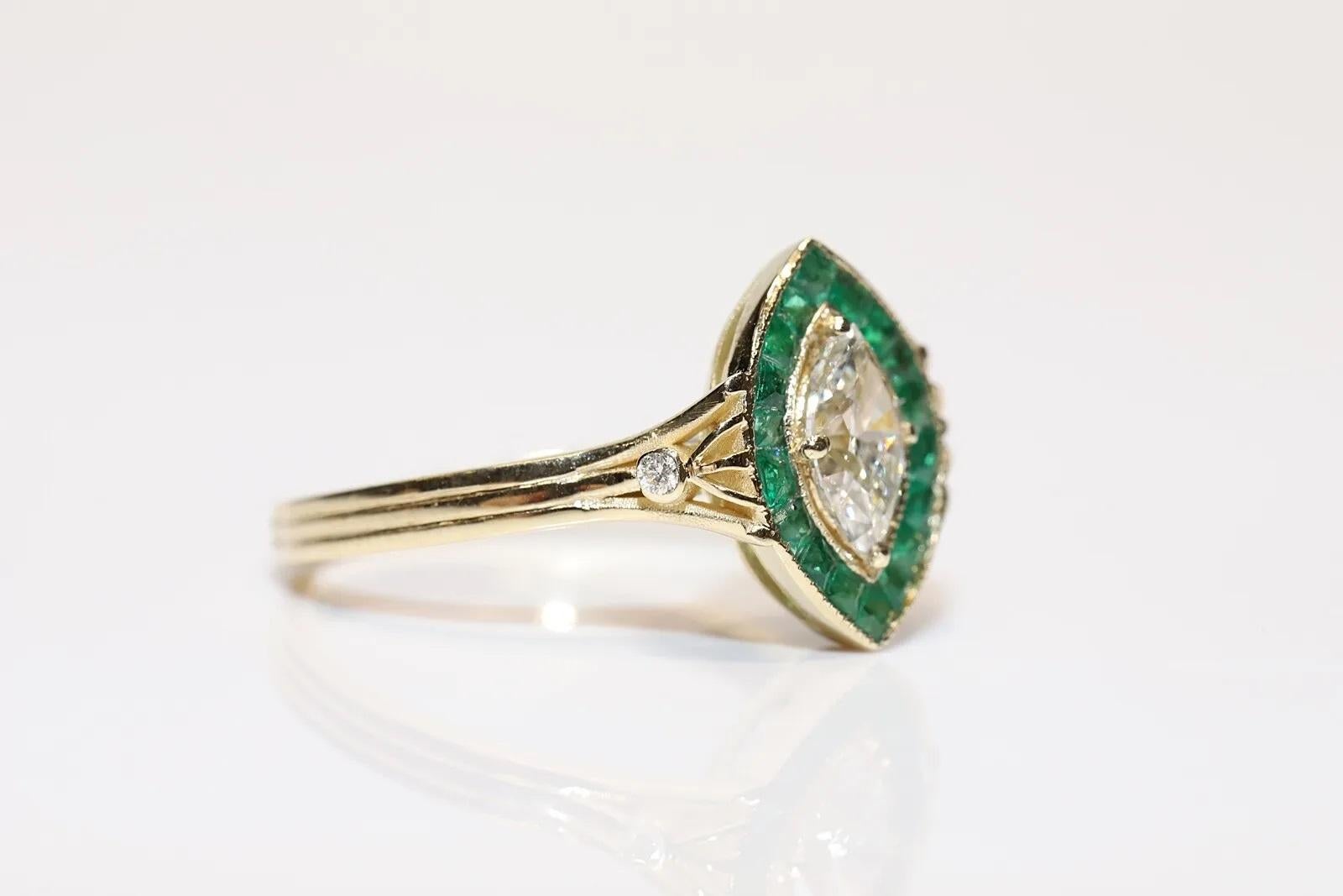 New Made 14k Gold Natural Marquise Cut Diamond And Caliber Emerald Ring In New Condition For Sale In Fatih/İstanbul, 34