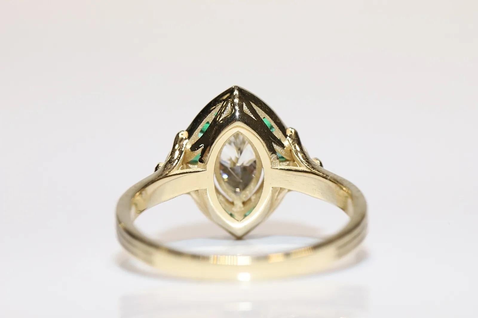 New Made 14k Gold Natural Marquise Cut Diamond And Caliber Emerald Ring For Sale 1