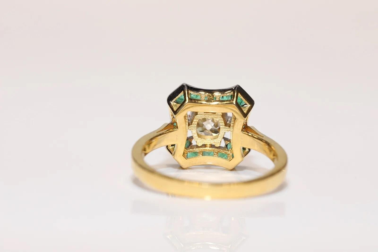 Modern New Made 14k Gold Natural Old Cut Diamond And Caliber Emerald Solitaire Ring For Sale