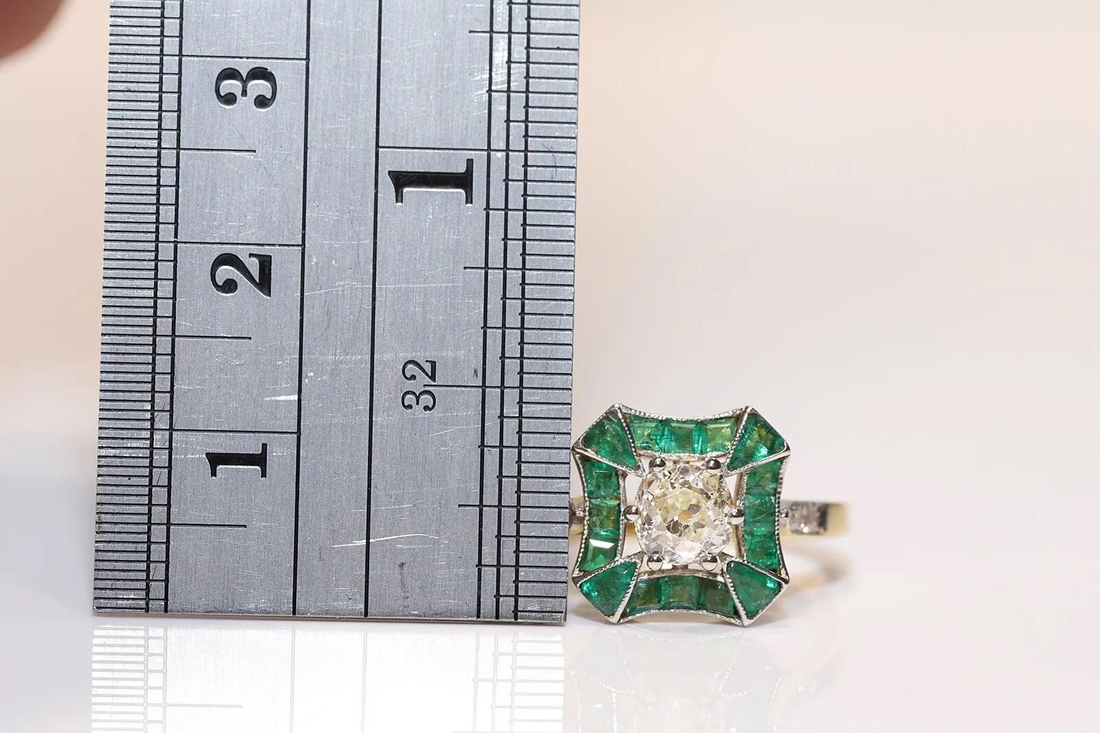 New Made 14k Gold Natural Old Cut Diamond And Caliber Emerald Solitaire Ring In New Condition For Sale In Fatih/İstanbul, 34