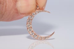 New Made 14k Gold Natural Old Cut Diamond Decorated Moon Design Pendant
