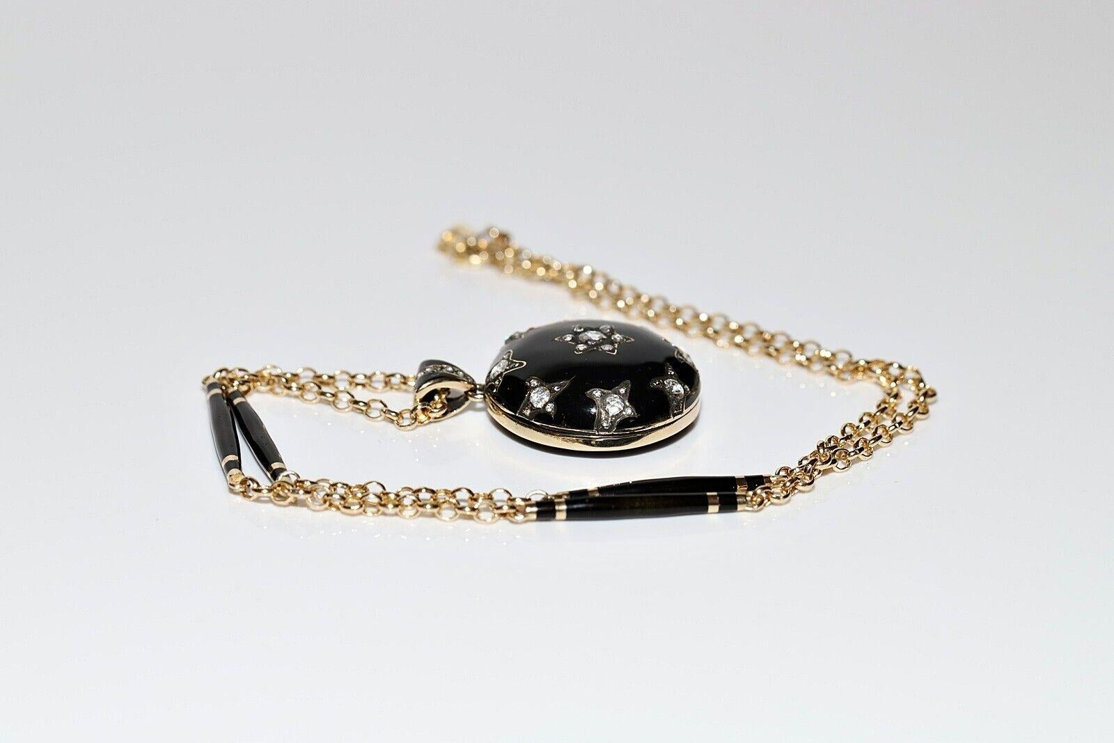 Collar Colgante de Oro de 14k con Diamante Natural de Corte Rosa Decorado con Esmalte en venta 4