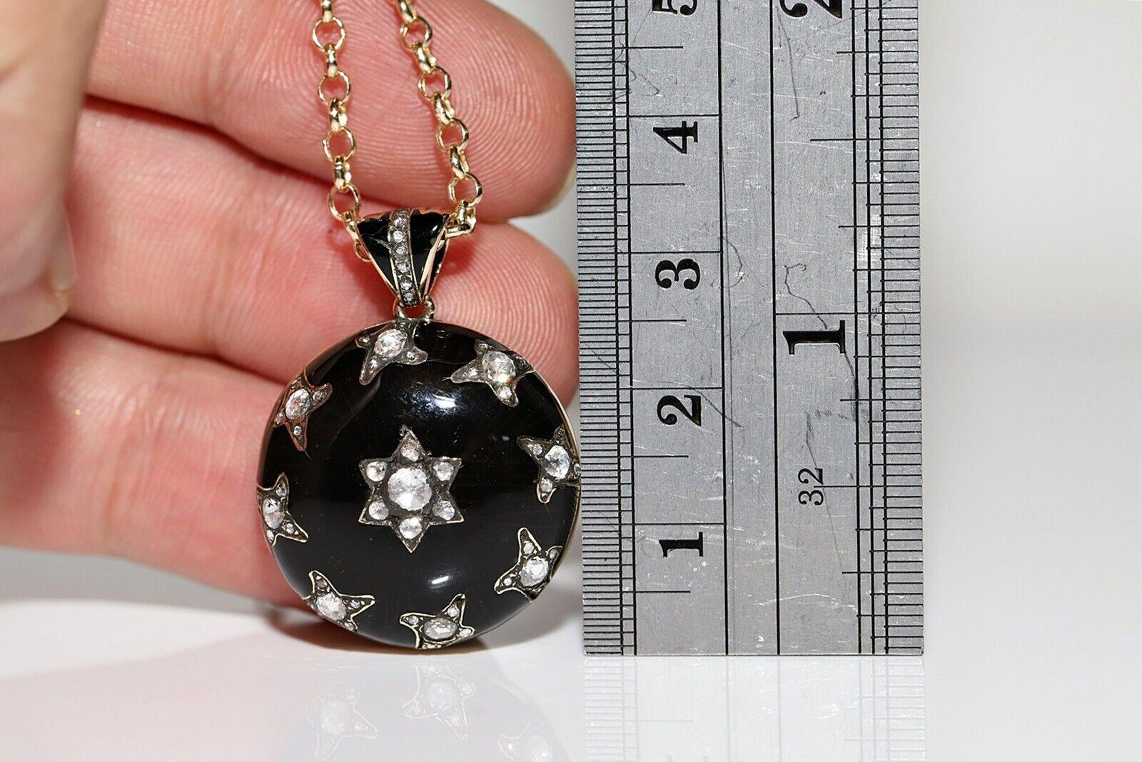 Halskette mit Anhänger, neu hergestellt 14k Gold Natürlicher Diamant im Rosenschliff Dekoriert Emaille im Angebot 6