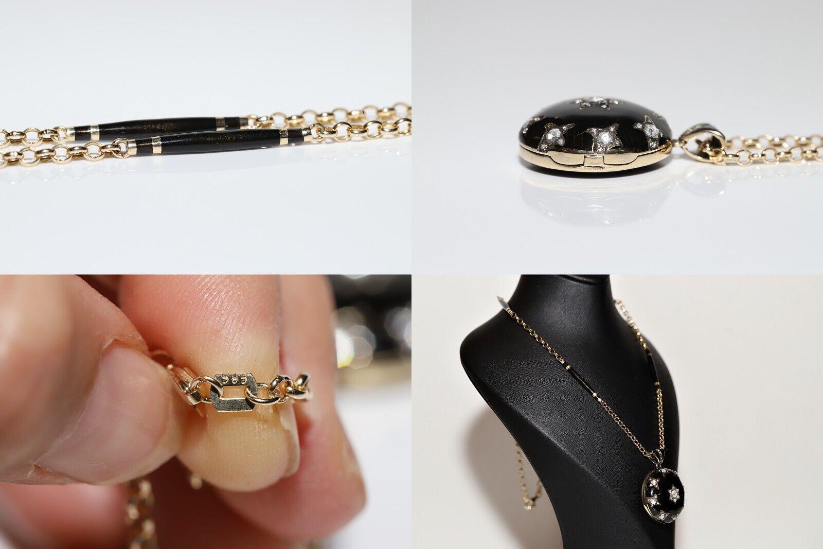 Collar Colgante de Oro de 14k con Diamante Natural de Corte Rosa Decorado con Esmalte en venta 7