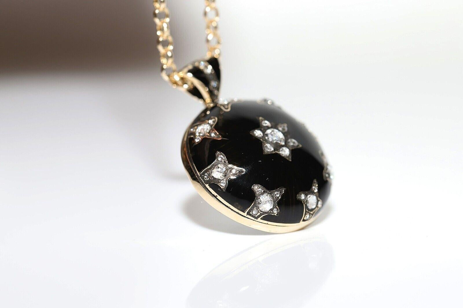 Collar Colgante de Oro de 14k con Diamante Natural de Corte Rosa Decorado con Esmalte en Bueno estado para la venta en Fatih/İstanbul, 34