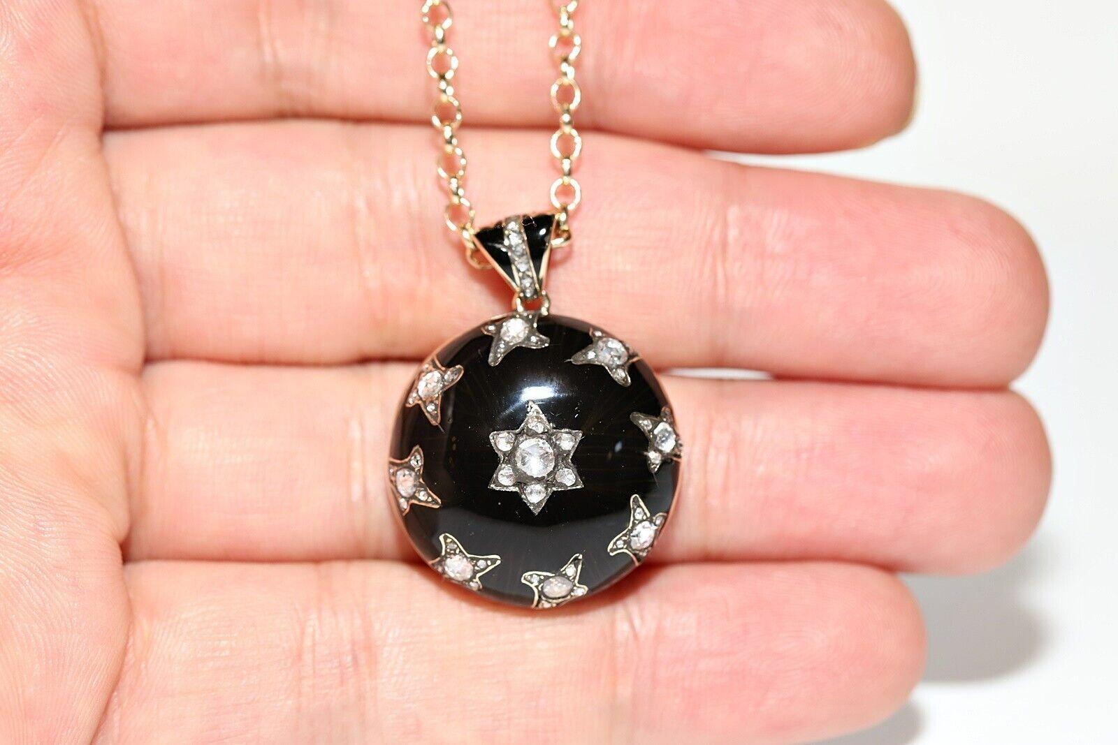 De las mujeres Collar Colgante de Oro de 14k con Diamante Natural de Corte Rosa Decorado con Esmalte en venta