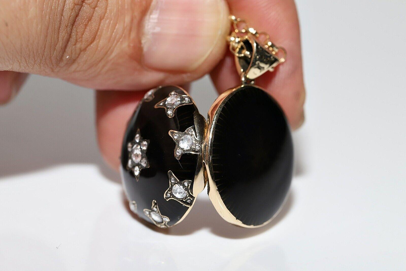 Collar Colgante de Oro de 14k con Diamante Natural de Corte Rosa Decorado con Esmalte en venta 1