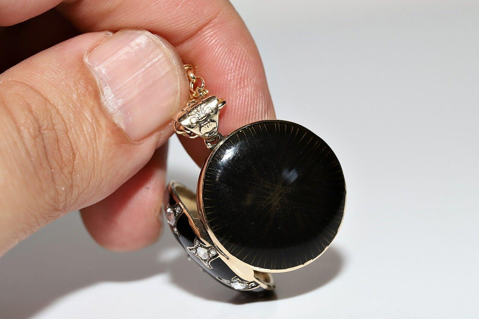 Collar Colgante de Oro de 14k con Diamante Natural de Corte Rosa Decorado con Esmalte en venta 2