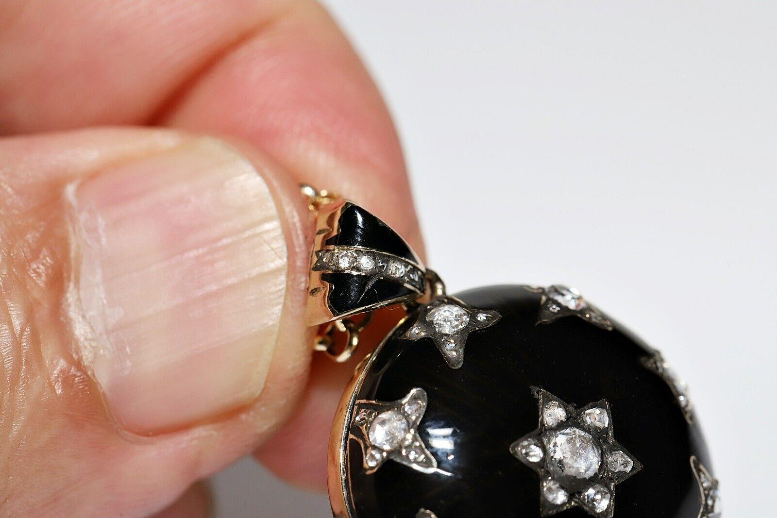 Halskette mit Anhänger, neu hergestellt 14k Gold Natürlicher Diamant im Rosenschliff Dekoriert Emaille im Angebot 4