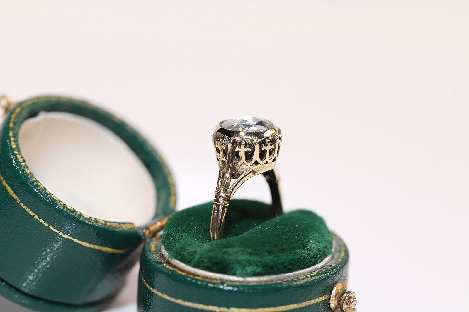 Moderne Bague solitaire décorée de diamants taille rose naturelle en or 14 carats, neuve  en vente