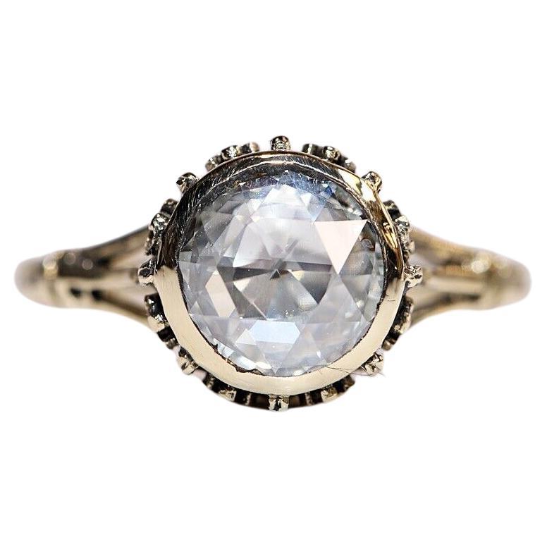 Neuer, dekorativer Solitär-Ring aus 14 Karat Gold mit natürlichem Diamant im Rosenschliff 