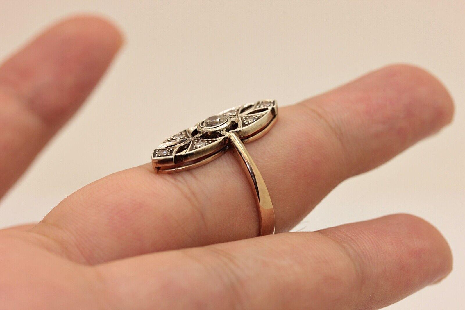 &New gemacht 14k Gold Top Silber Handcrafted natürlichen Diamanten dekoriert Navette Ring im Angebot 4