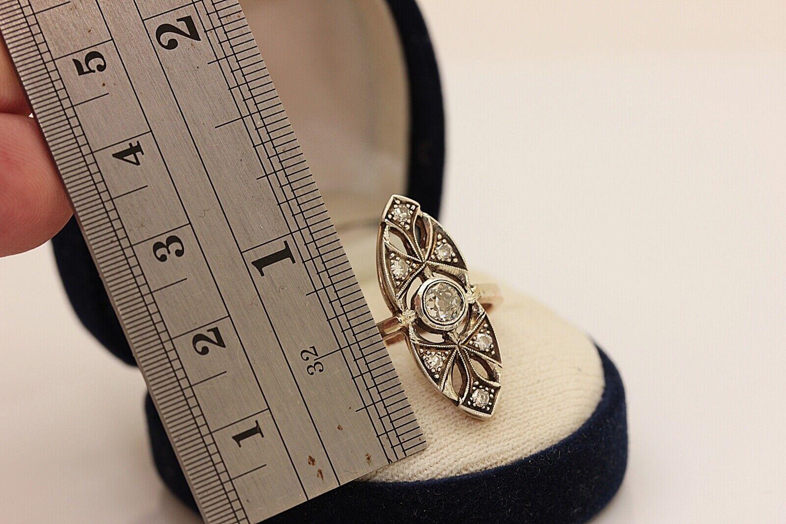 &New gemacht 14k Gold Top Silber Handcrafted natürlichen Diamanten dekoriert Navette Ring im Angebot 5