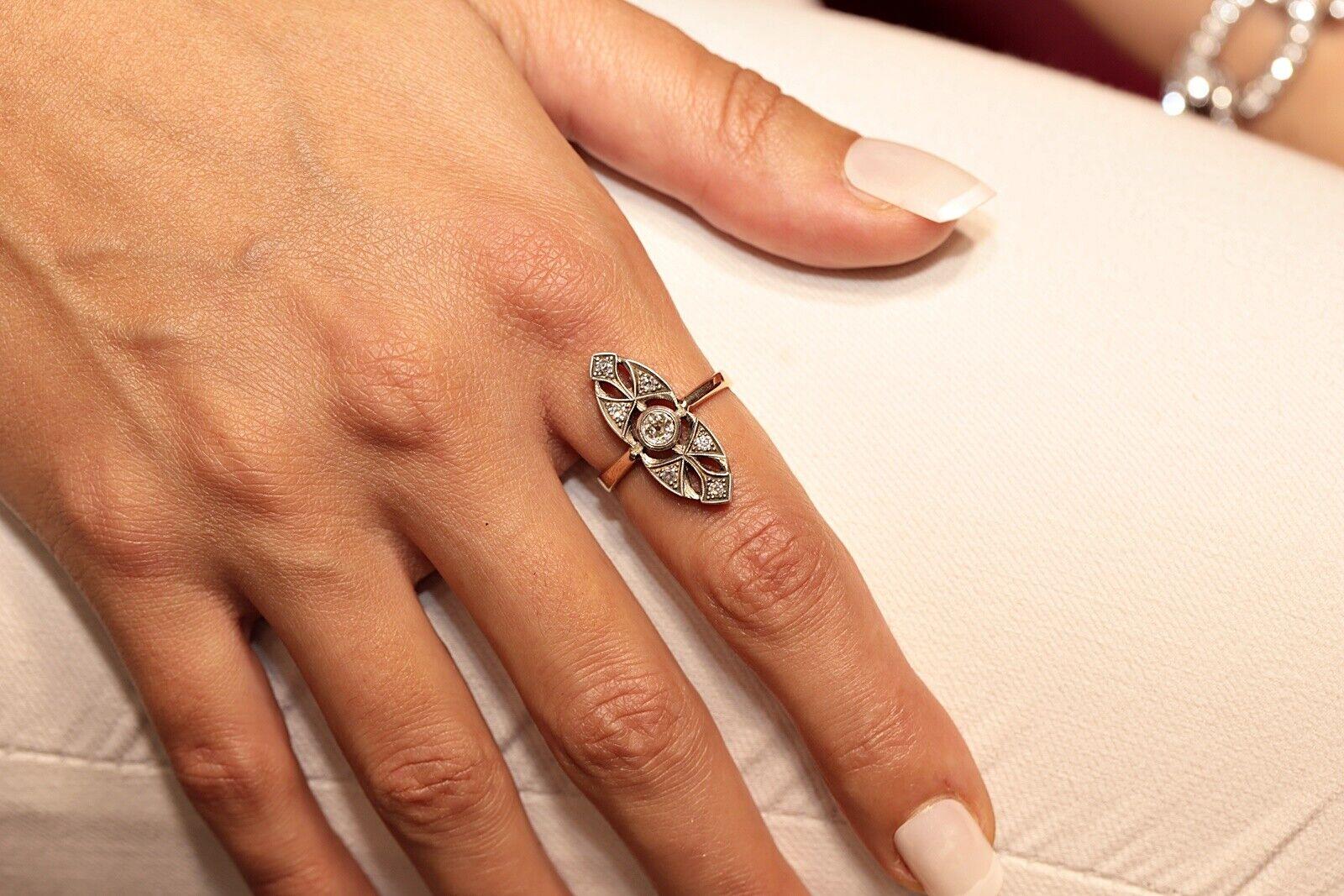 &New gemacht 14k Gold Top Silber Handcrafted natürlichen Diamanten dekoriert Navette Ring im Angebot 7