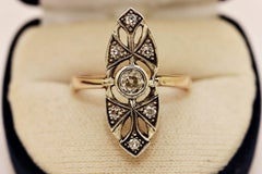 New made 14k Gold Top Silver Handcrafted Natural Diamond Decorated Navette Ring
