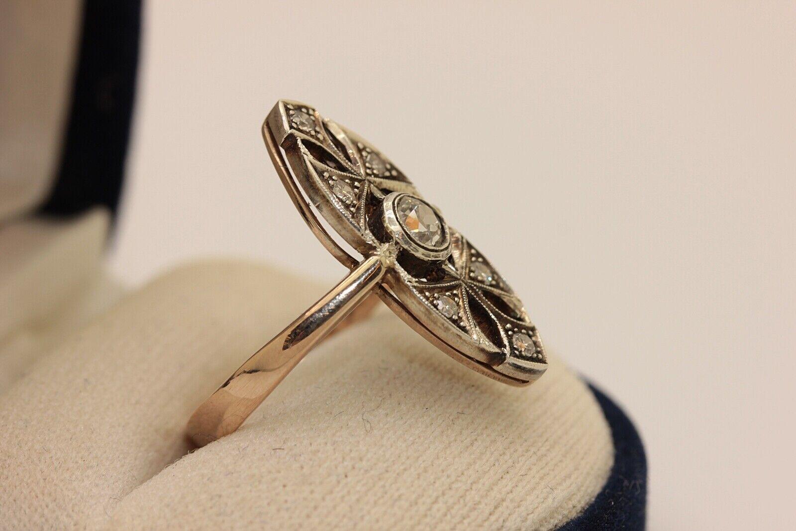 &New gemacht 14k Gold Top Silber Handcrafted natürlichen Diamanten dekoriert Navette Ring Damen im Angebot