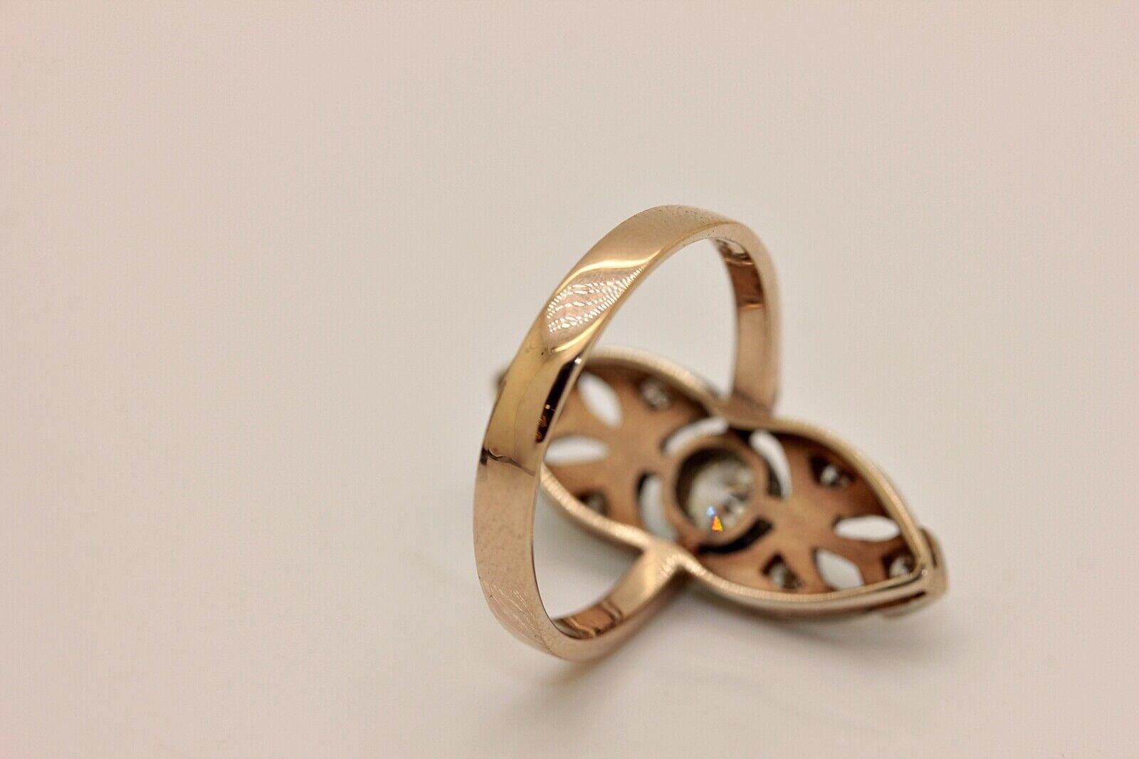 &New gemacht 14k Gold Top Silber Handcrafted natürlichen Diamanten dekoriert Navette Ring im Angebot 2