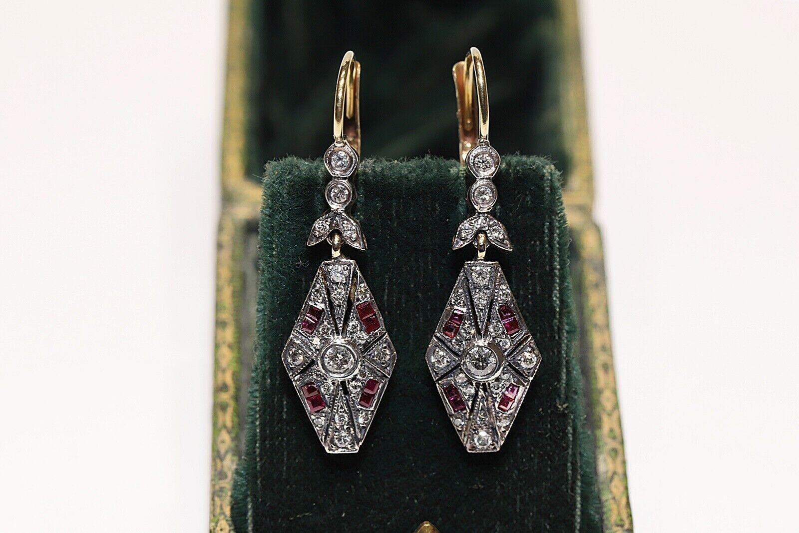 New Made 14k Gold Top Silver Natural Diamond And Caliber Ruby Drop Earring For Sale 4