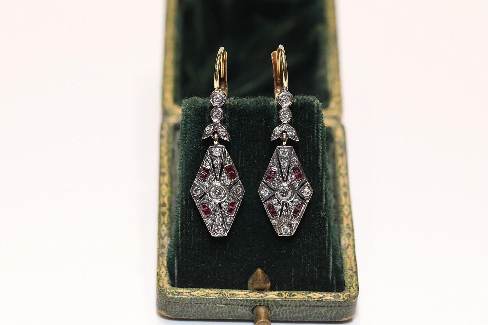 New Made 14k Gold Top Silver Natural Diamond And Caliber Ruby Drop Earring For Sale 5