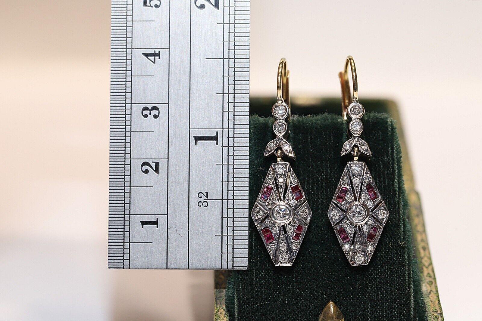 New Made 14k Gold Top Silver Natural Diamond And Caliber Ruby Drop Earring For Sale 6
