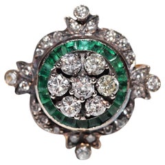 Neu Hergestellter 14K Gold Top Silber Natürlicher Diamant Caliber Cut Smaragd Dekorierter Ring