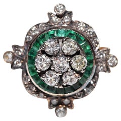 Anillo decorado con esmeralda de talla calibre de diamante natural de oro de 14 quilates y plata de primera ley