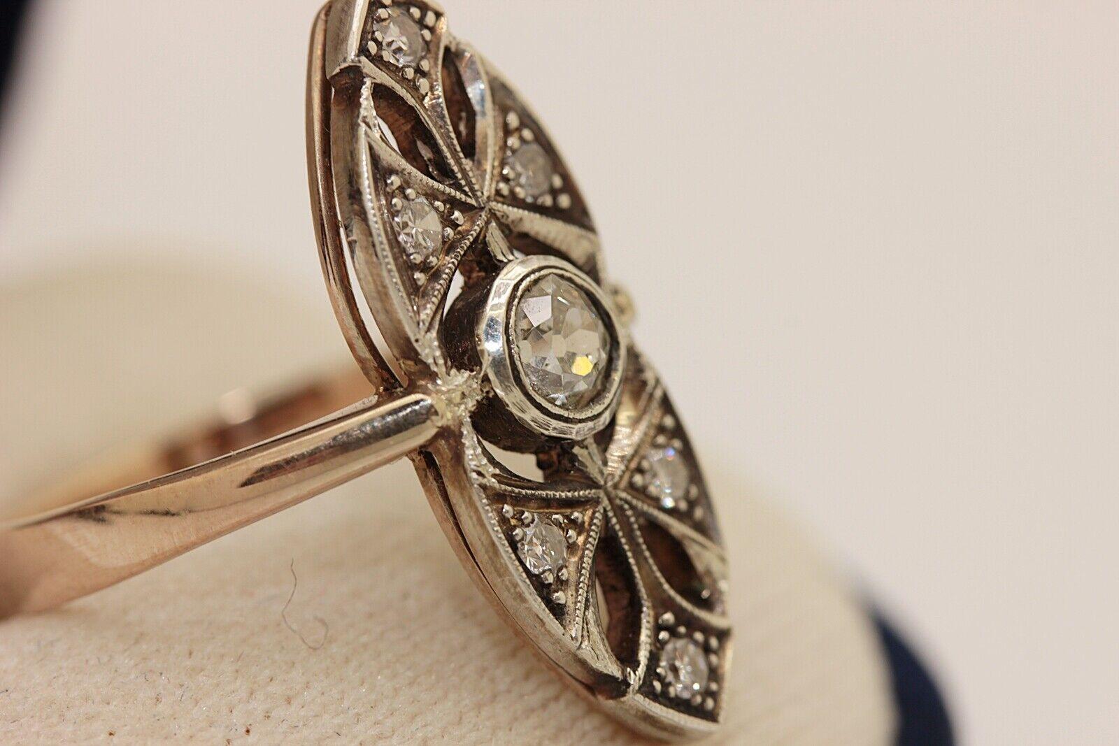 Neu Hergestellter 14k Gold Top Silber Natürlicher Diamant Dekorierter Navette Ring im Angebot 6