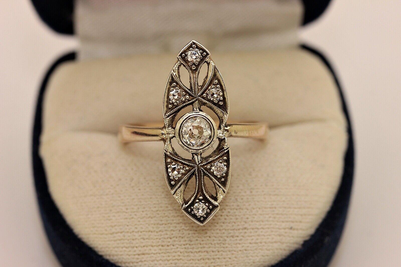 Brilliant Cut New Made 14k gold Top Silver Natural Diamond Decorated Navette Ring  For Sale