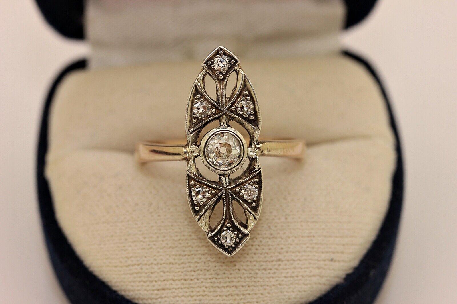 Brilliant Cut New Made 14k gold Top Silver Natural Diamond Decorated Navette Ring For Sale