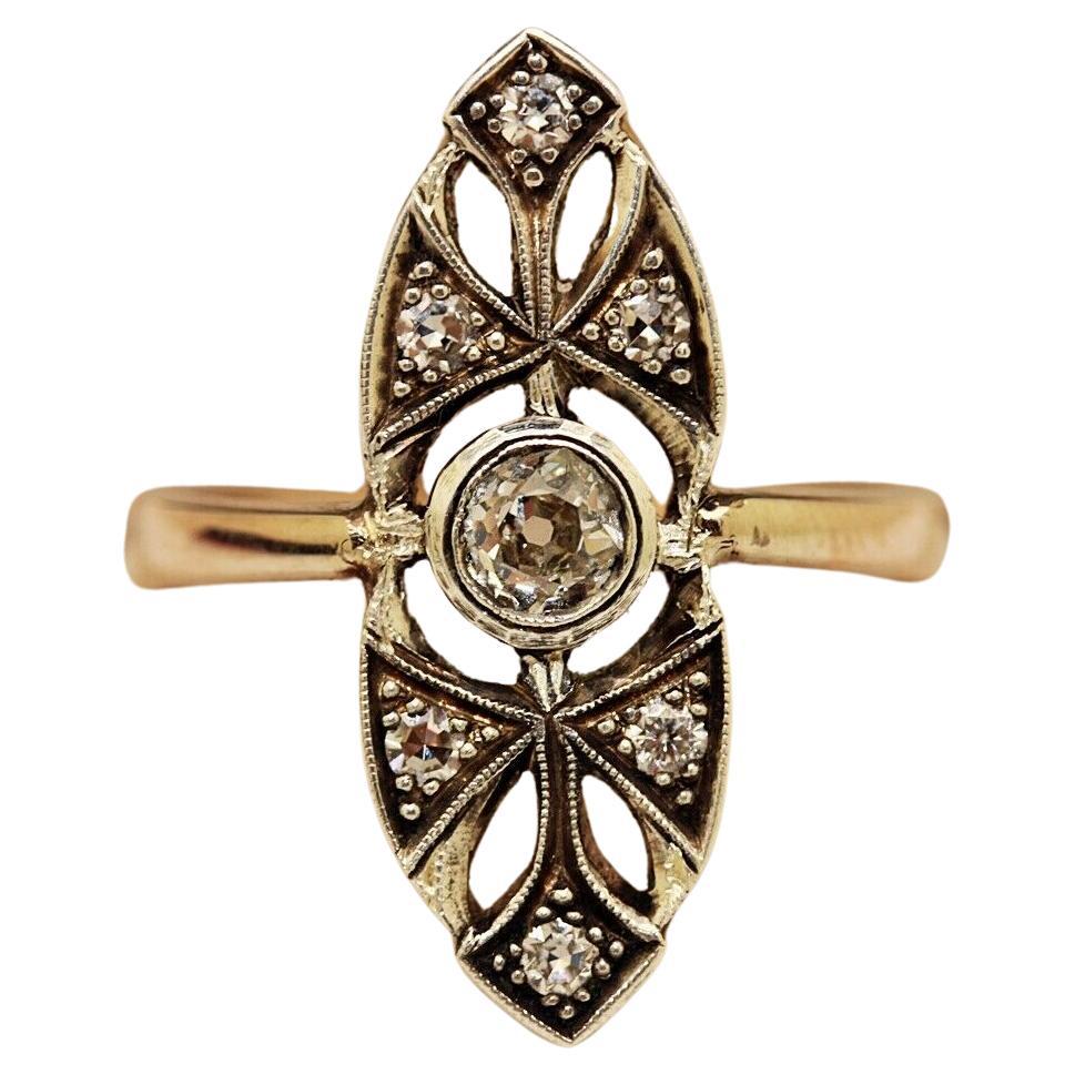 Neu Hergestellter 14k Gold Top Silber Natürlicher Diamant Dekorierter Navette Ring im Angebot