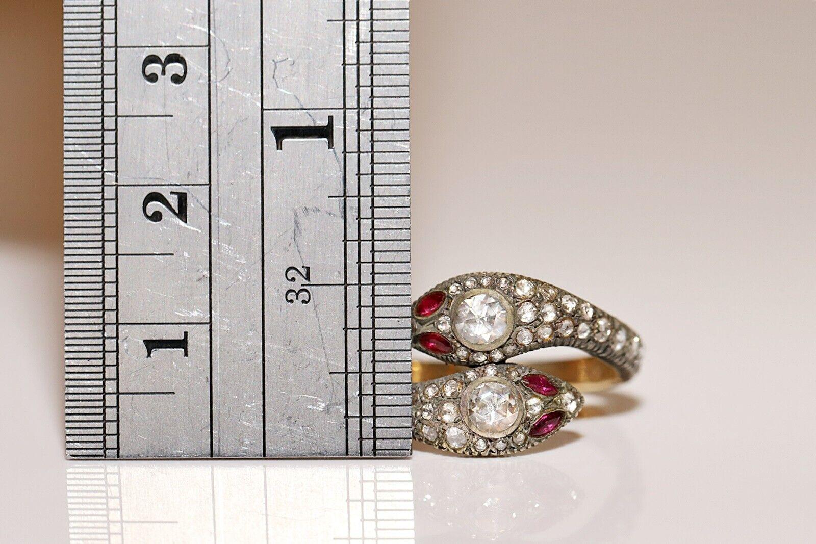 Bague serpent en or 14 carats, diamants naturels taille rose et rubis, neuve en vente 4