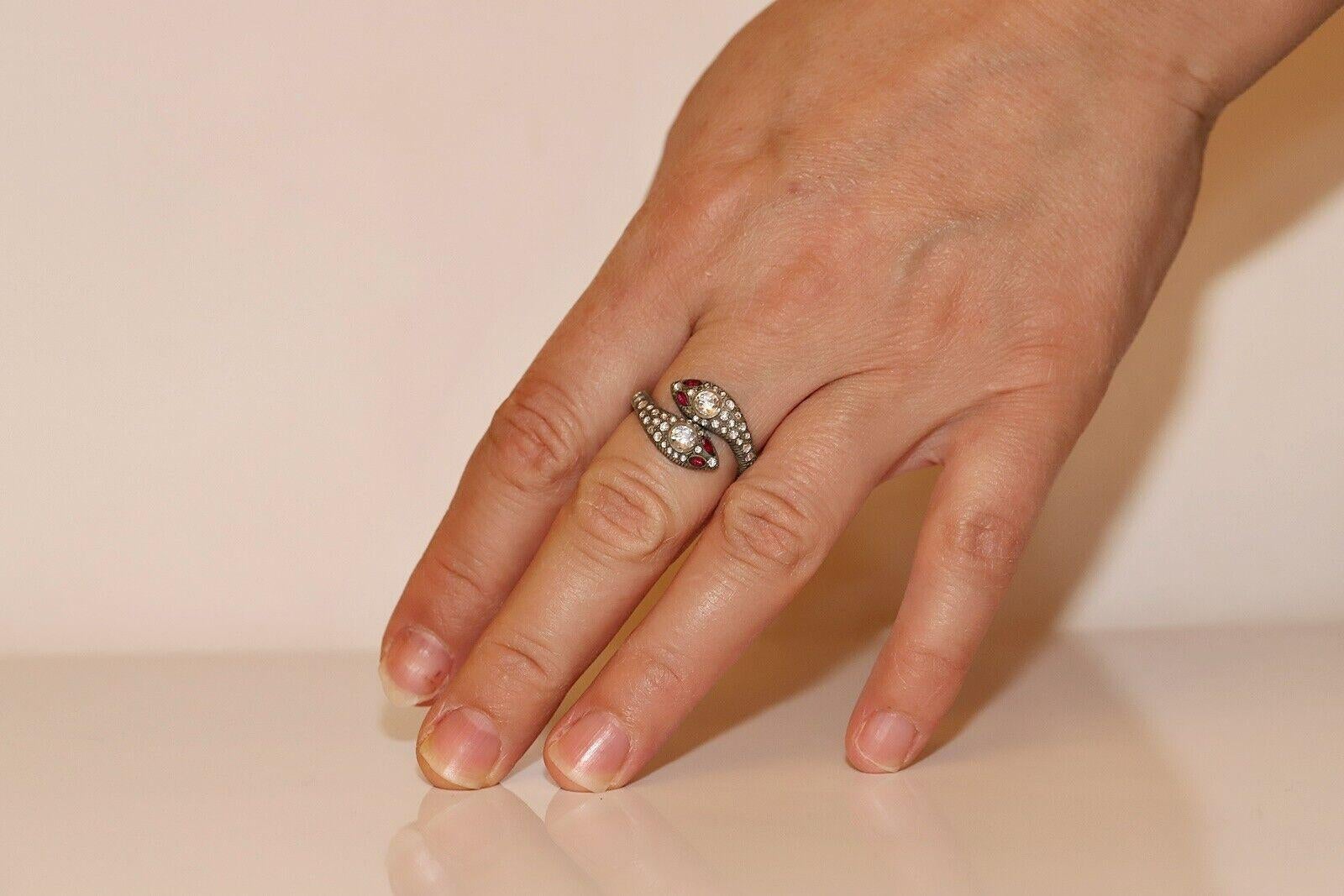 Bague serpent en or 14 carats, diamants naturels taille rose et rubis, neuve en vente 7