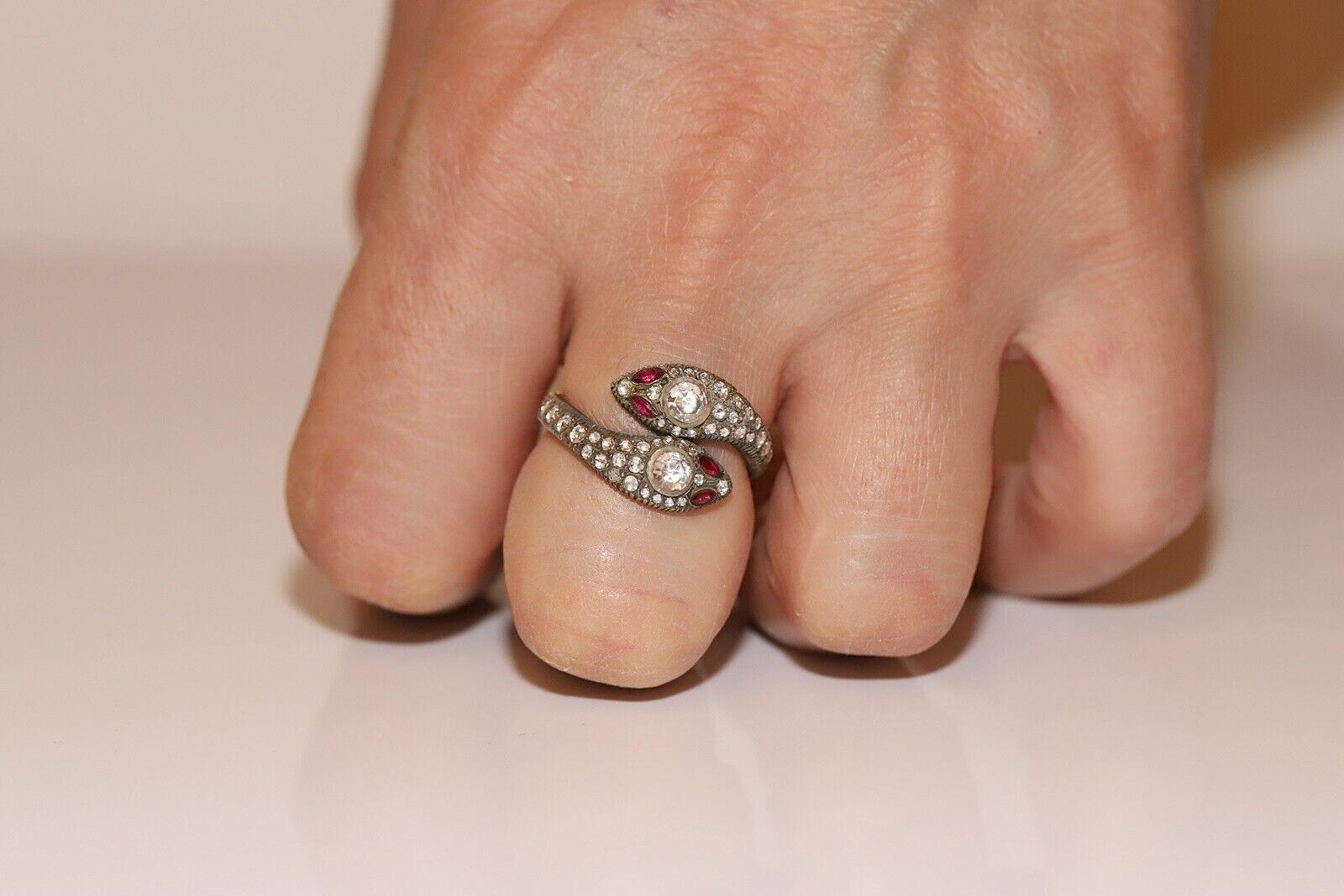 Bague serpent en or 14 carats, diamants naturels taille rose et rubis, neuve en vente 8